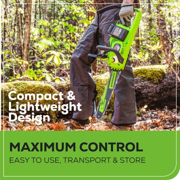 Scie à chaîne à batterie sans fil 48 V (24 V x 2), 16 pouces, (2) batteries USB 4,0 Ah et chargeur double port inclus