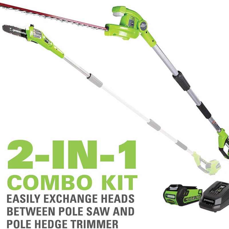 Scie à perche 40 V, 8 pouces avec accessoire taille-haie, batterie 2,0 Ah et chargeur inclus