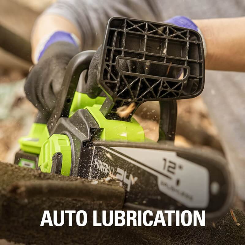 Scie à chaîne sans balais 24 V 12 pouces, batterie USB 4,0 Ah et chargeur inclus – CS24L410