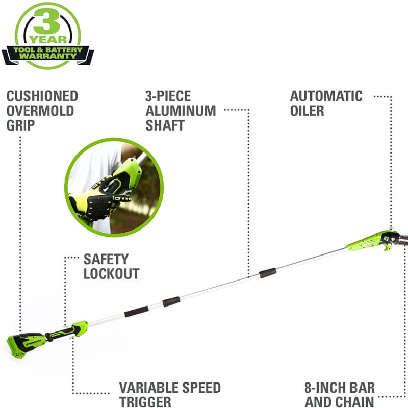 Scie à perche 24 V, 8 pouces, batterie 2,0 Ah et chargeur inclus – PS24B210