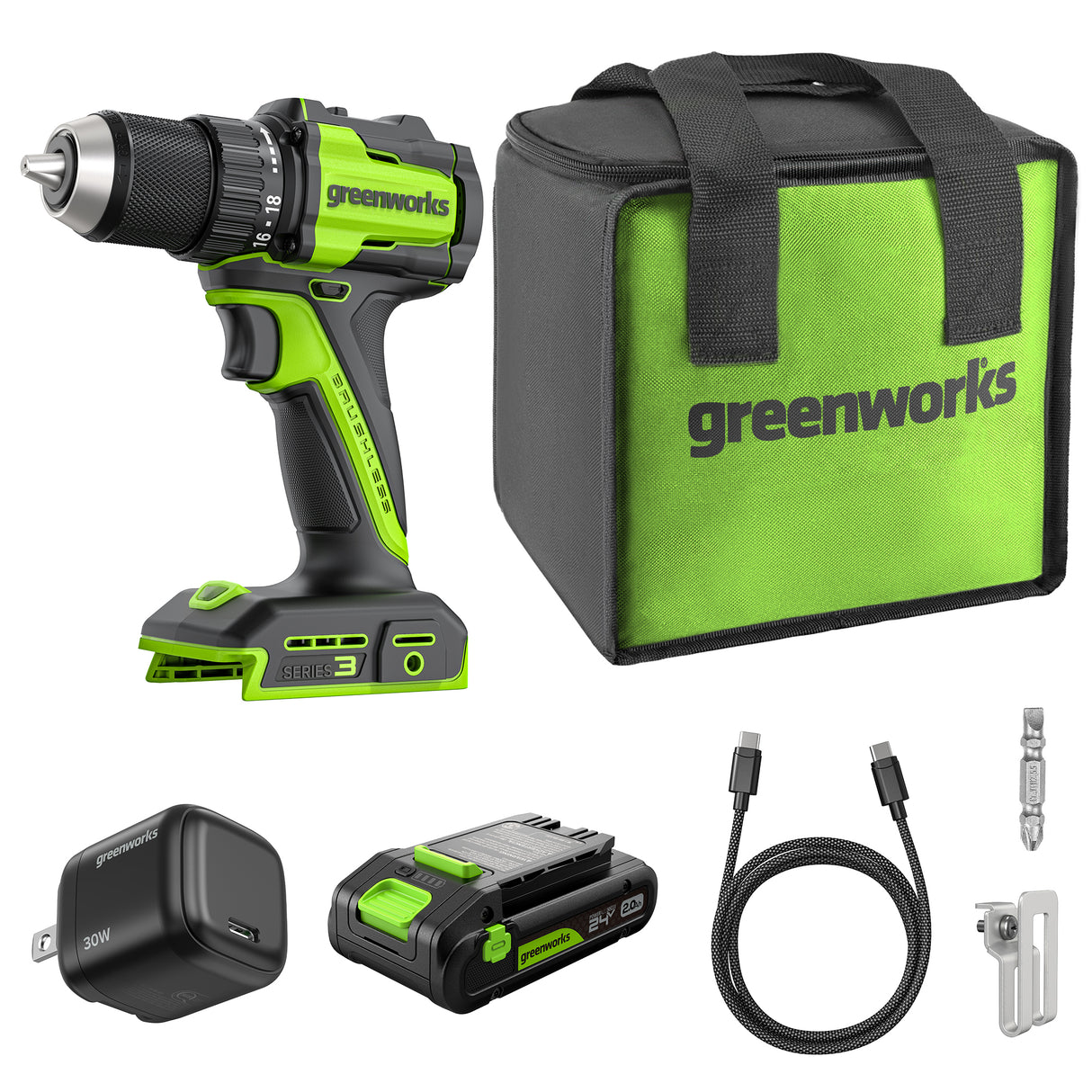 24V Cordless Battery 1/2" 400 in/lbs. Drill Driver – 2.0Ah USB-C Battery & 30W USB-C Fast Charger Included