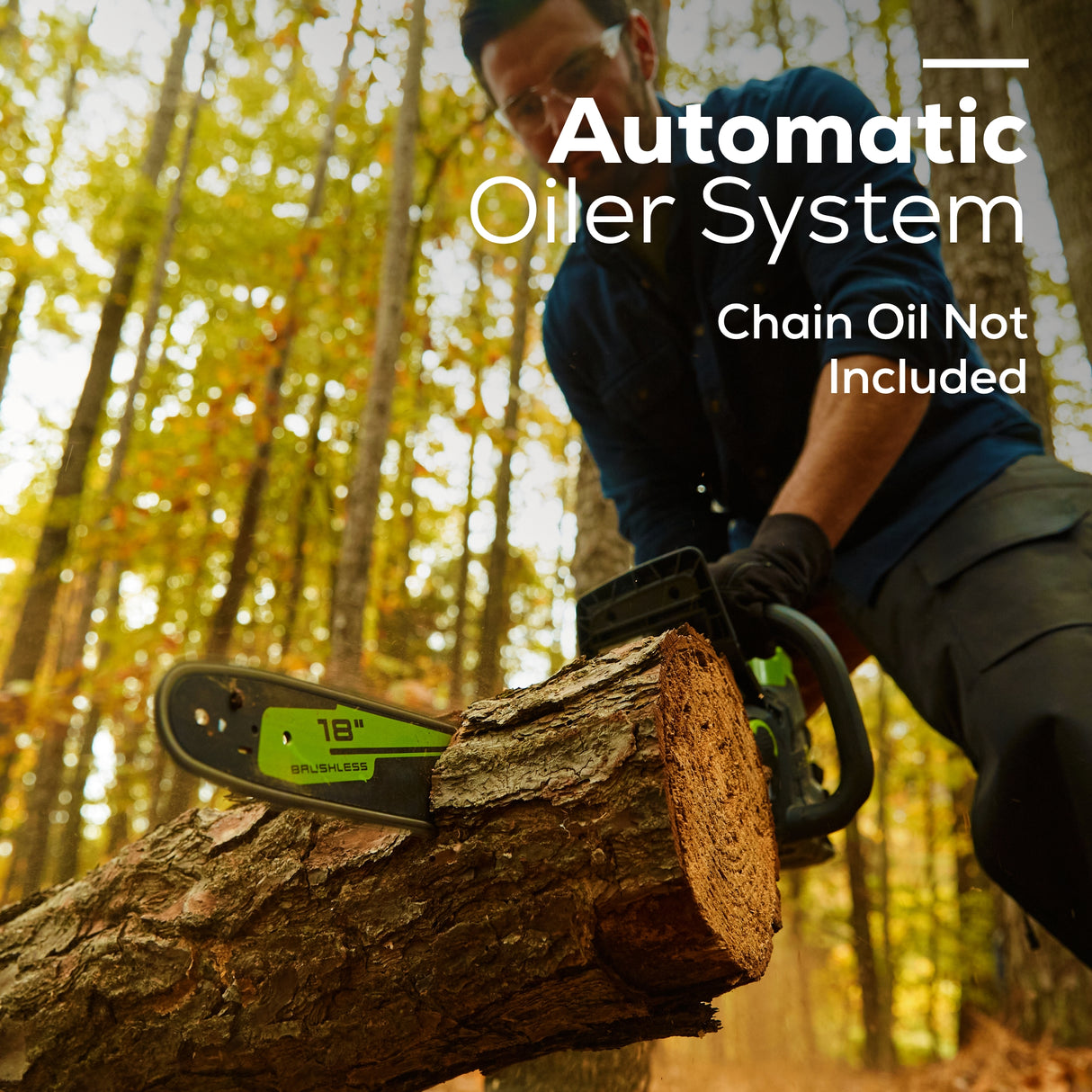 Scie à chaîne 80 V, 18 pouces avec batterie de 4,0 Ah et chargeur inclus, plus (2) chaînes de 18 pouces