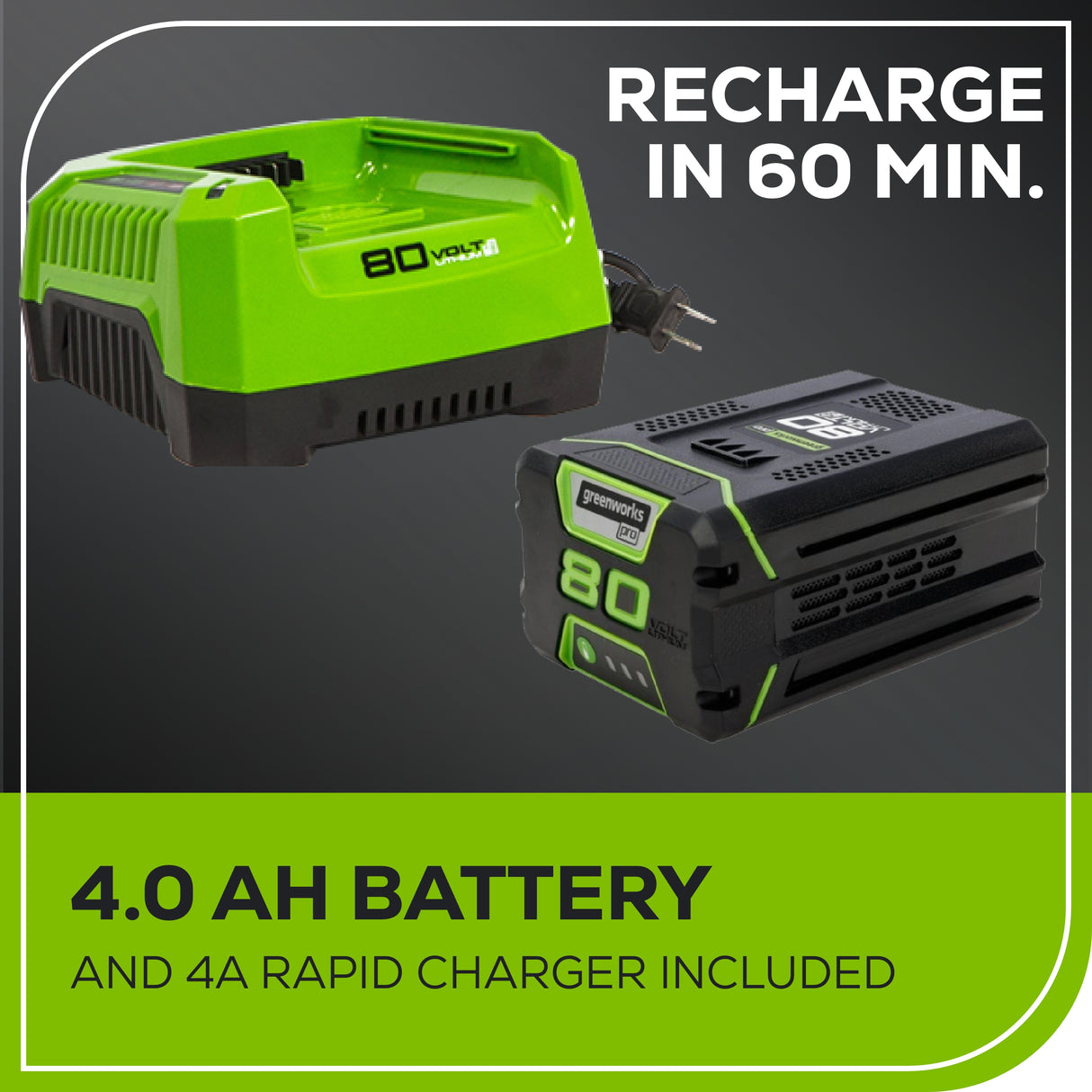 80V 18" 2.5kW Chainsaw, 4.0Ah Battery and Charger Included BONUS: (2) Extra Chains and Carrying Case