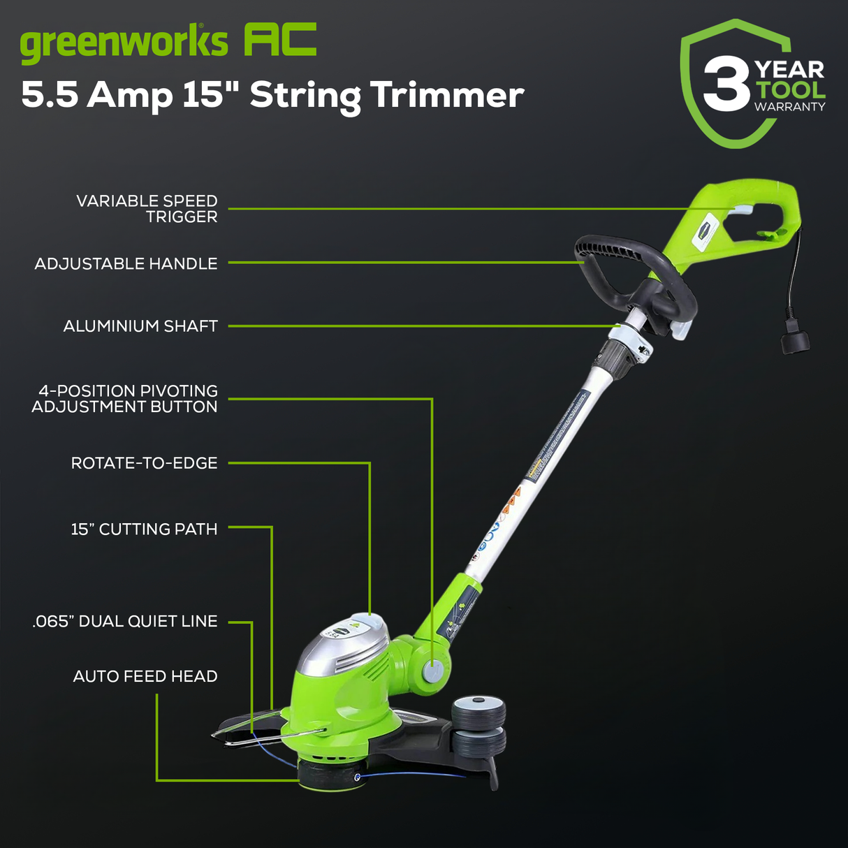 Coupe-herbe électrique 15 pouces, 5,5 A