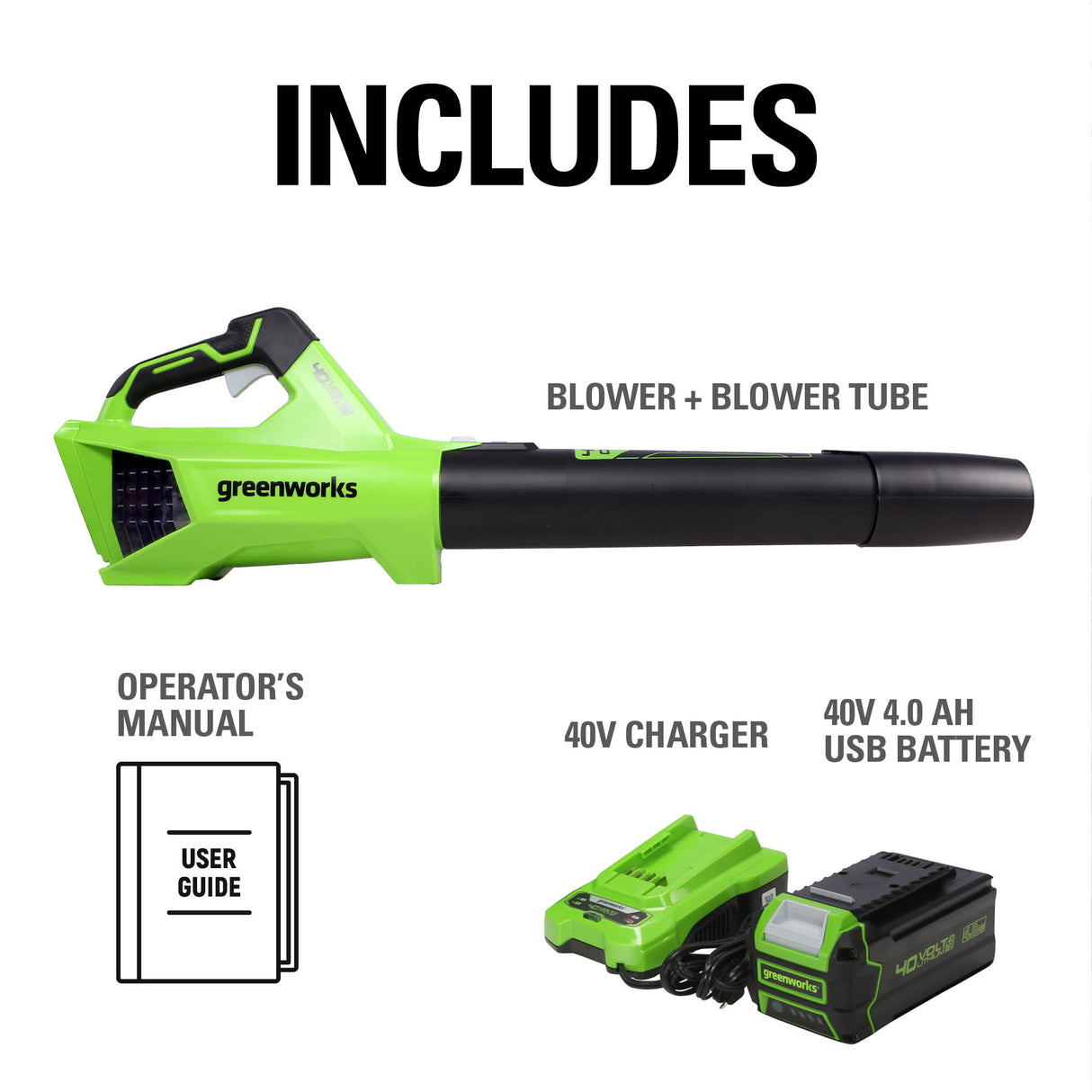 40V 450 CFM 120 MPH Cordless Leaf Blower, 4.0Ah Battery and Charger Included