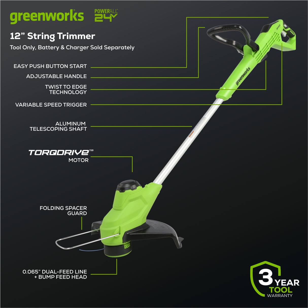 24V 12" TORQDRIVE String Trimmer (Tool Only) - ST24B02