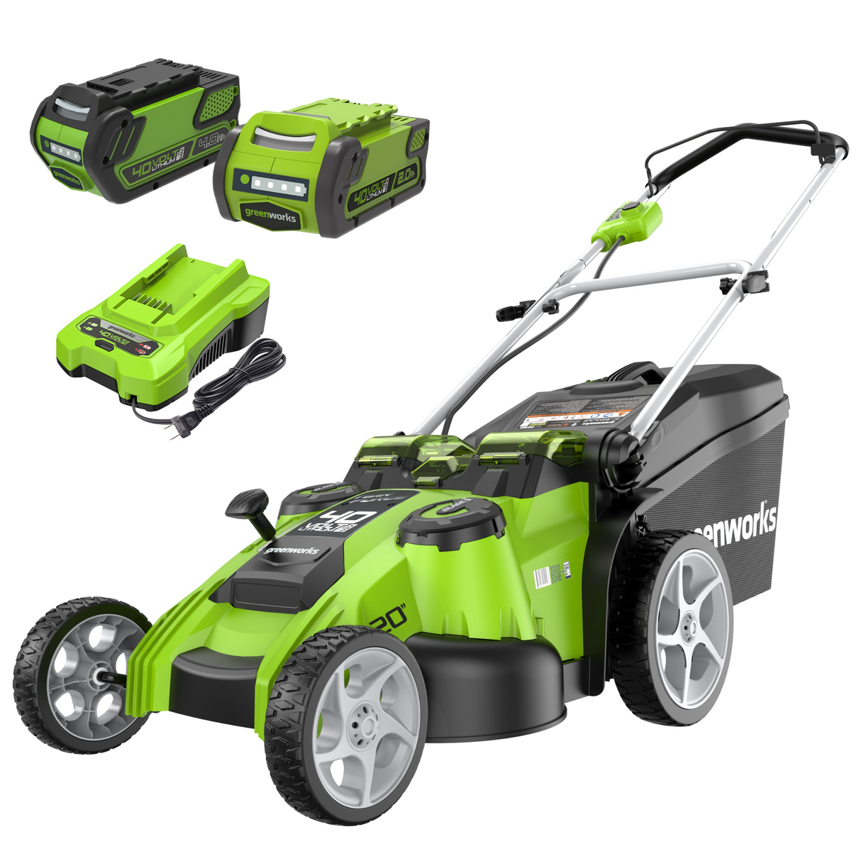 Tondeuse à double lame 40 V, 20 pouces, batteries et chargeur 2,0 Ah et 4,0 Ah inclus