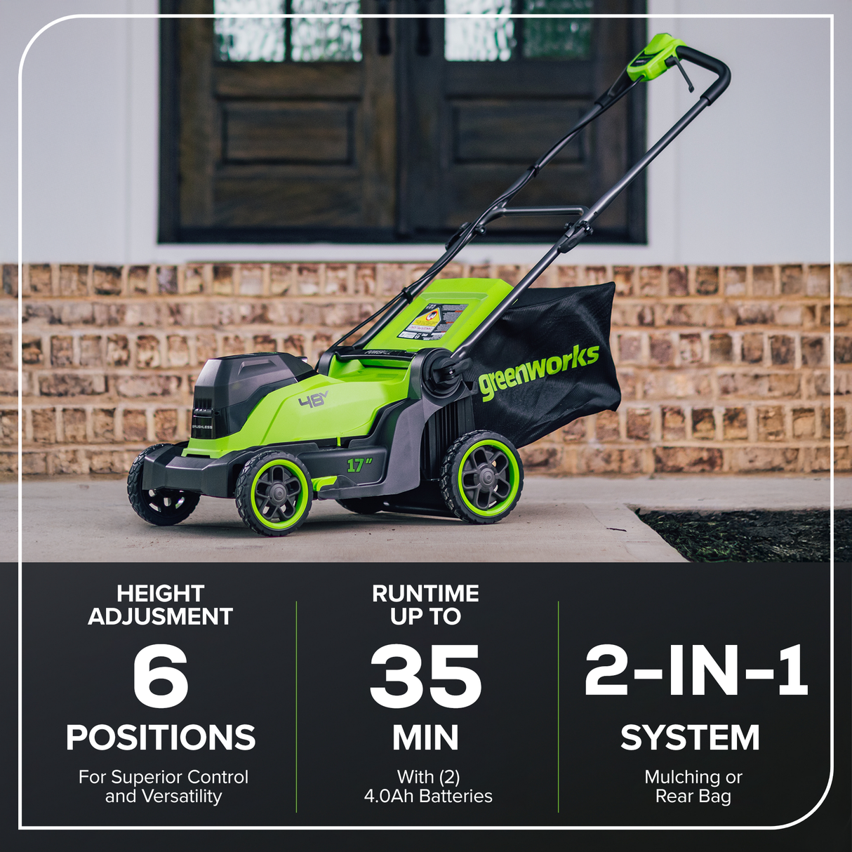 48V (24V x 2) 17" Brushless Lawn Mower, (2) 4.0Ah Batteries & 2-Port 65W Type-C Charger with (2) 3-Ft Cords Included