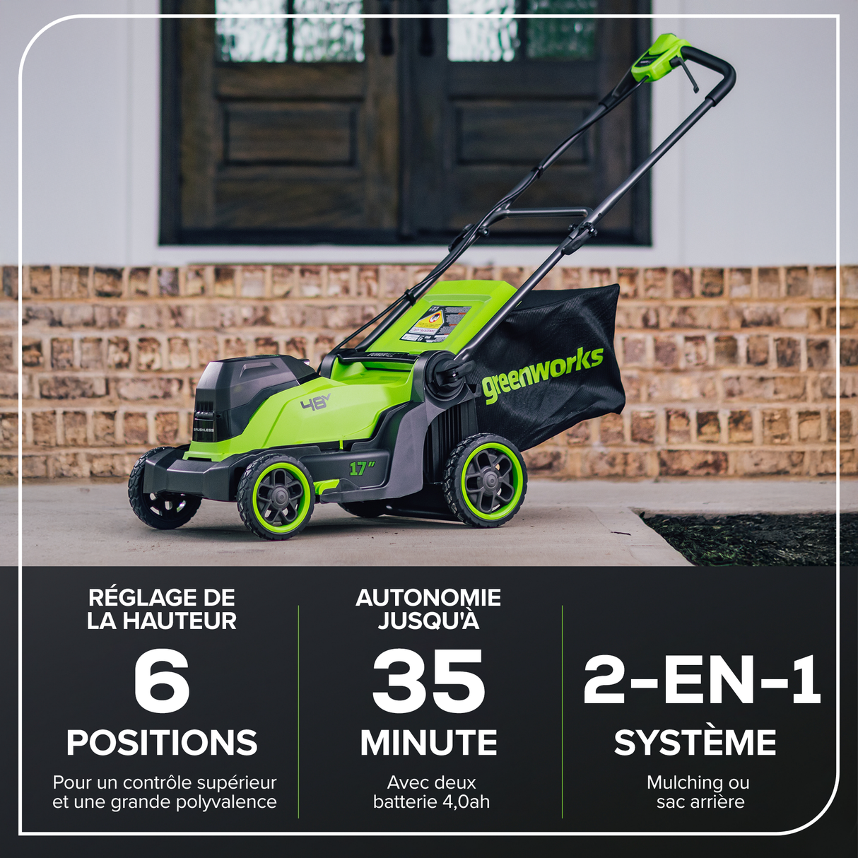 48V (24V x 2) 17" Brushless Lawn Mower, (2) 4.0Ah Batteries & 2-Port 65W Type-C Charger with (2) 3-Ft Cords Included