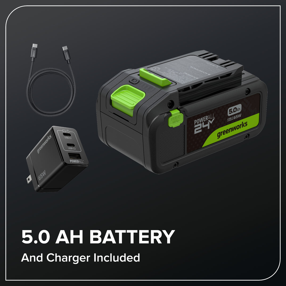 24V 14" Brushless Lawn Mower, 5.0Ah Battery and 65W Type-C Charger Included