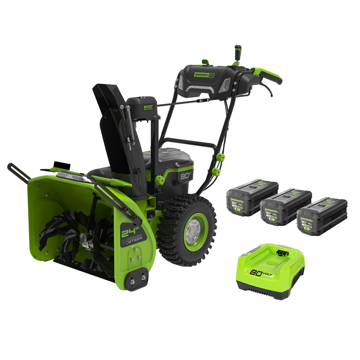 80V 24" Dual Stage Snow Thrower, (3) 4.0Ah Batteries and Charger Included