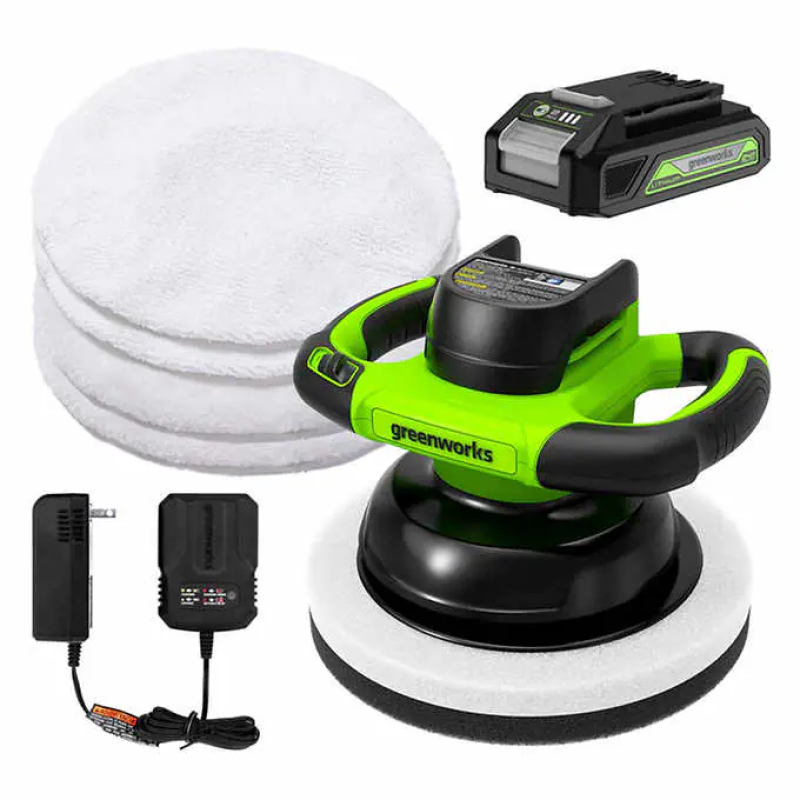 24V Cordless Buffer & Polisher, 4 Bonnets, 2Ah Battery and Charger Included