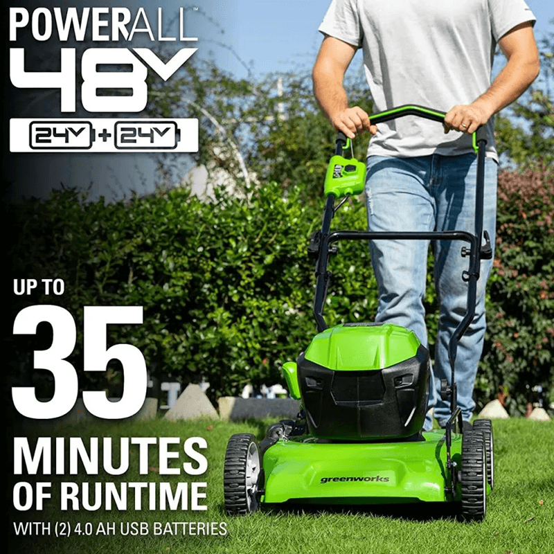 48V (24V x 2) 19" Brushless Push Lawn Mower, (2) 24V 4.0Ah Batteries and Charger Included