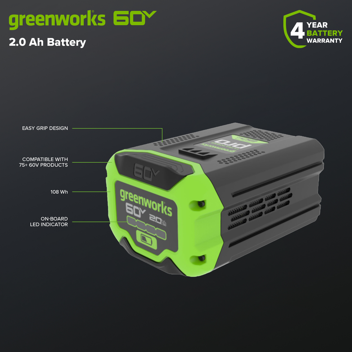Batterie lithium-ion 60 V, 2,0 Ah