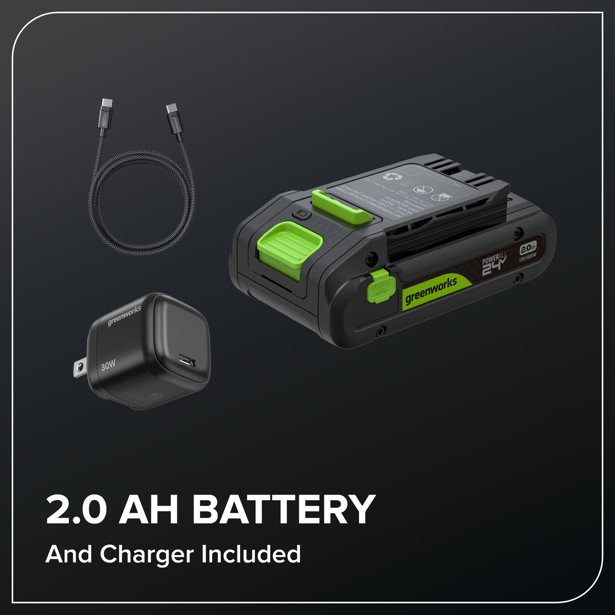 24V 20" Brushless Hedge Trimmer, 2.0Ah Battery and 30W Charger Included