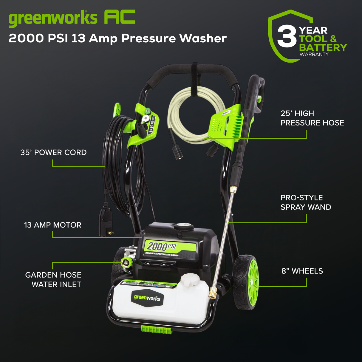 2000 PSI 1.2 GPM 13 Amp Pressure Washer - GPW2000-1