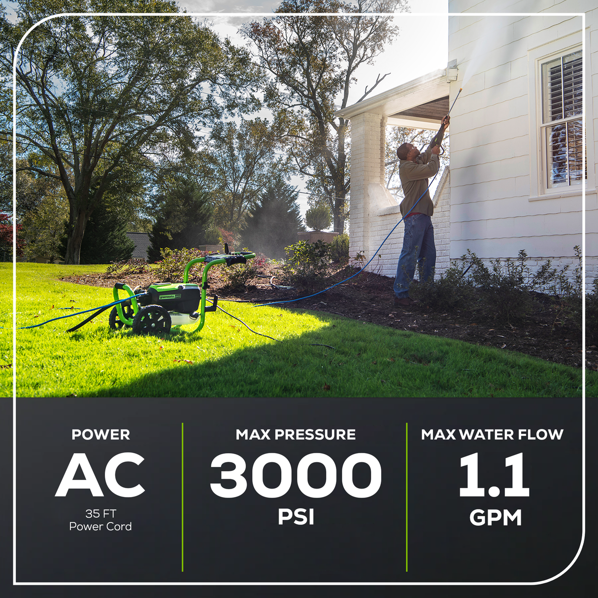 3000 PSI 1.1 GPM 14 Amp Brushless Electric Pressure Washer