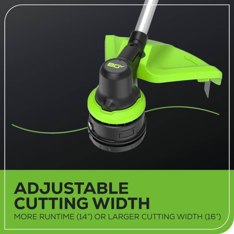 Coupe-herbe avec moteur monté à l'avant 80 V, 16 pouces, batterie 2,0 Ah et chargeur inclus
