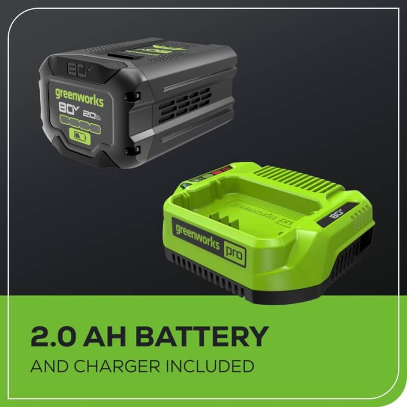 Coupe-herbe avec moteur monté à l'avant 80 V, 16 pouces, batterie 2,0 Ah et chargeur inclus