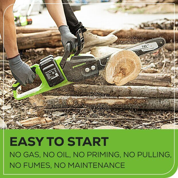 Scie à chaîne à batterie sans fil 48 V (24 V x 2), 16 pouces, (2) batteries USB 4,0 Ah et chargeur double port inclus