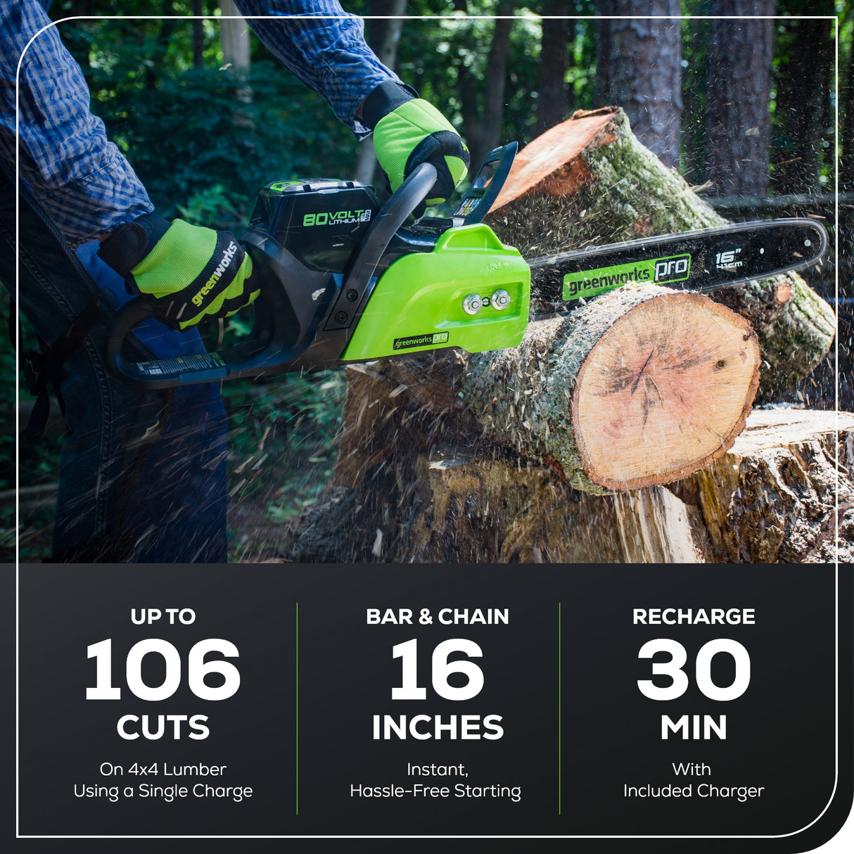 80V 16" Brushless Chainsaw, 2.0Ah Battery and Charger Included - CS80L211