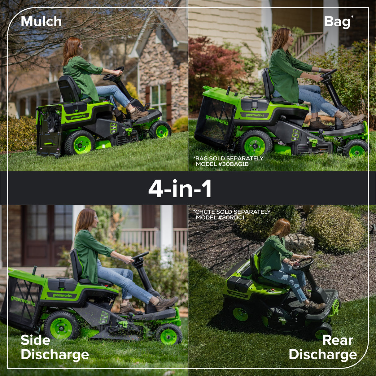80V 30" CrossoverT Riding Lawn Tractor, (4) 6.0Ah Batteries and 600 Watt Charger Included