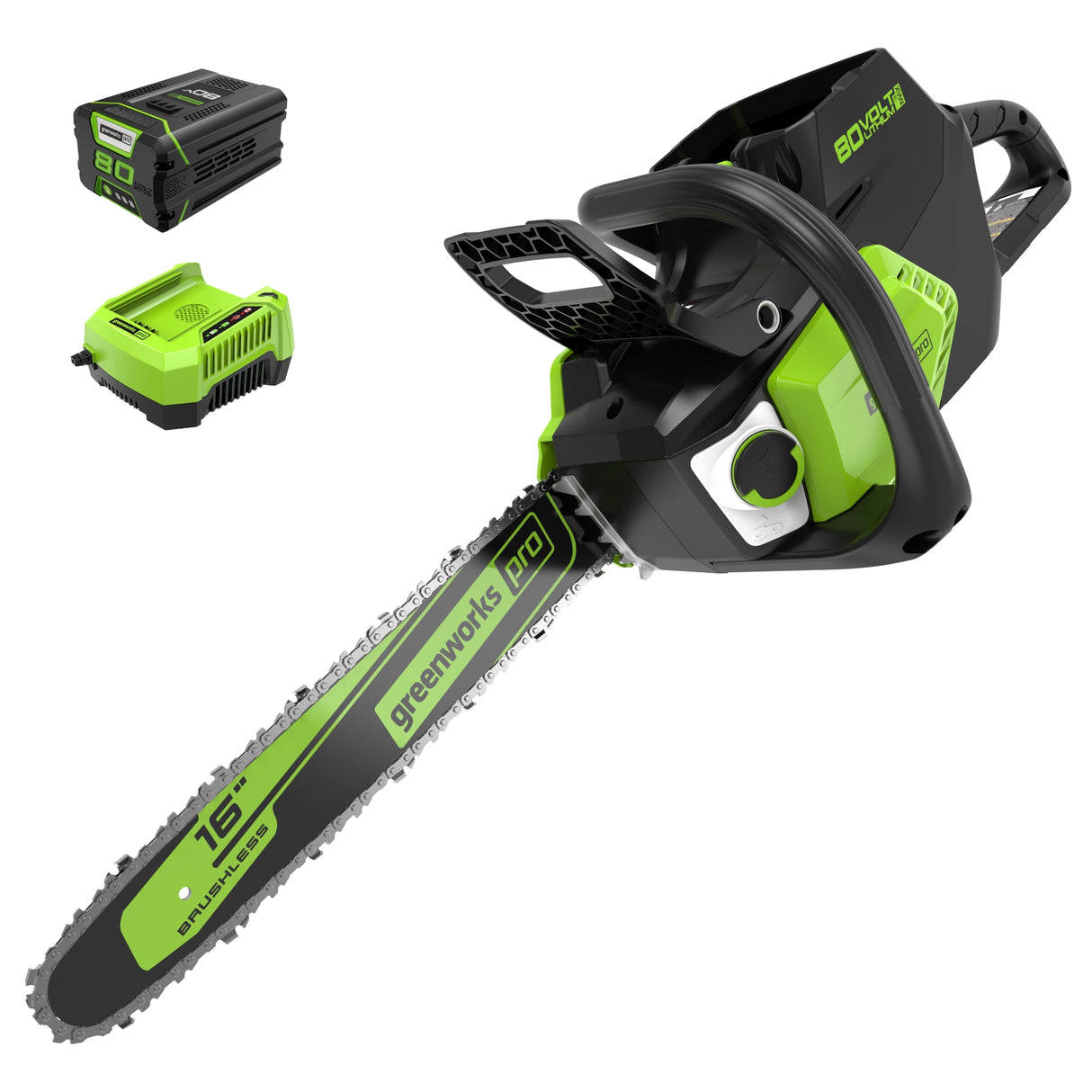 Greenworks 80V 16" Brushless Chainsaw, 2.0 AH Battery and Charger Included - CS80L211