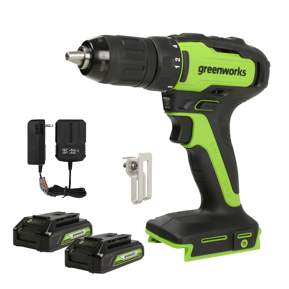 24V Brushless Drill / Driver, (2) 1.5Ah Batteries and Charger Included