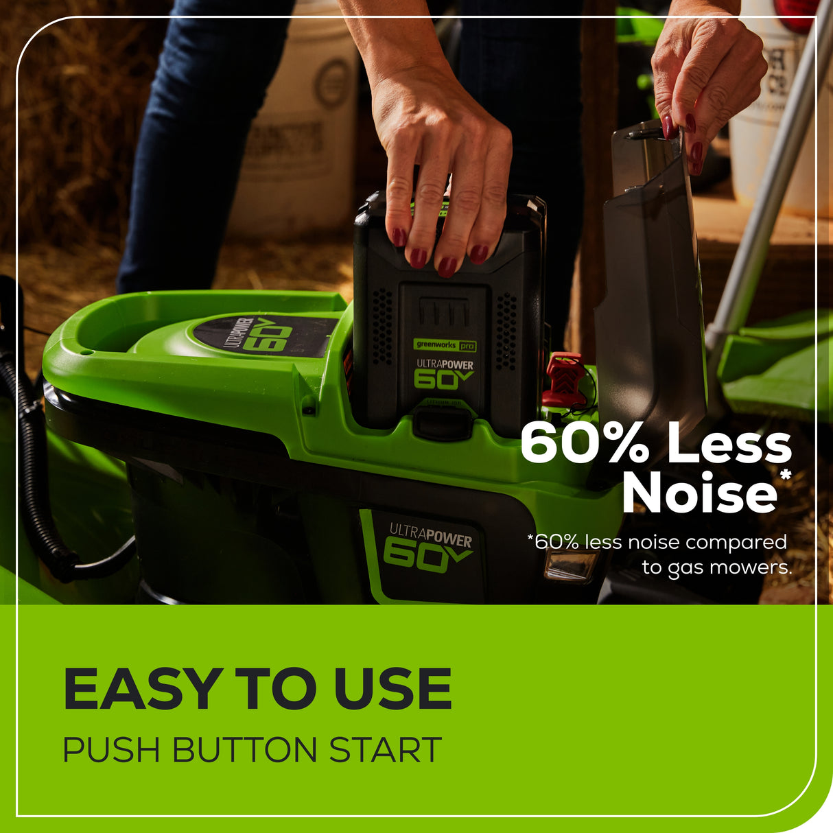 Tondeuse poussée 60 V, 21 pouces, batterie 5,0 Ah et chargeur rapide inclus