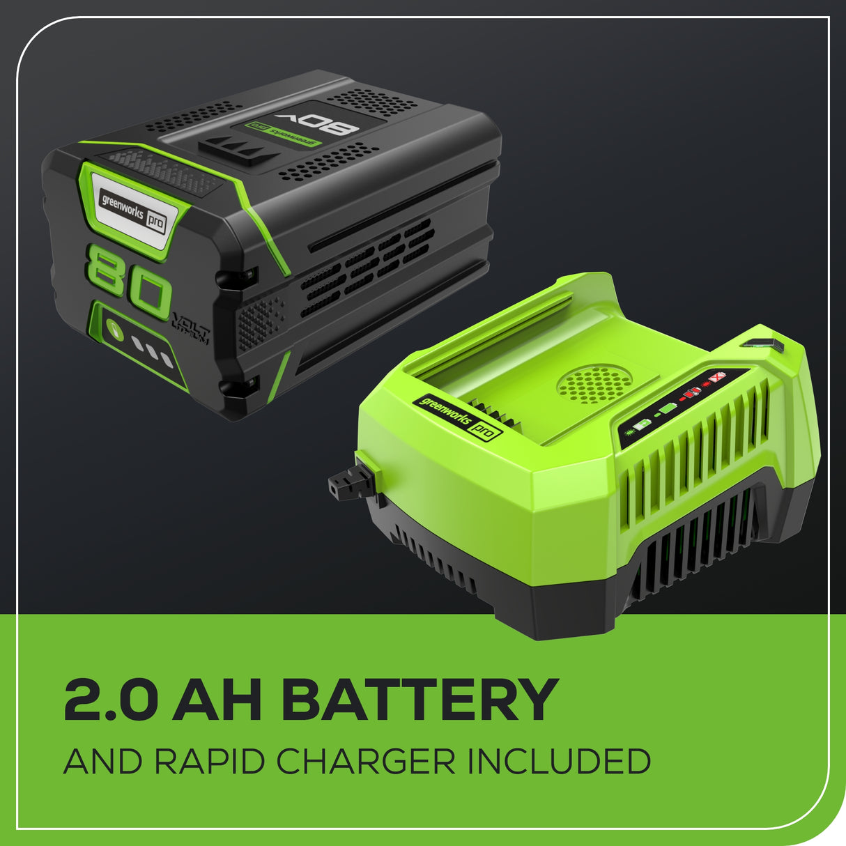 Souffleuse à neige Greenworks PRO 80 V, 20 pouces, batterie 2,0 Ah et chargeur inclus