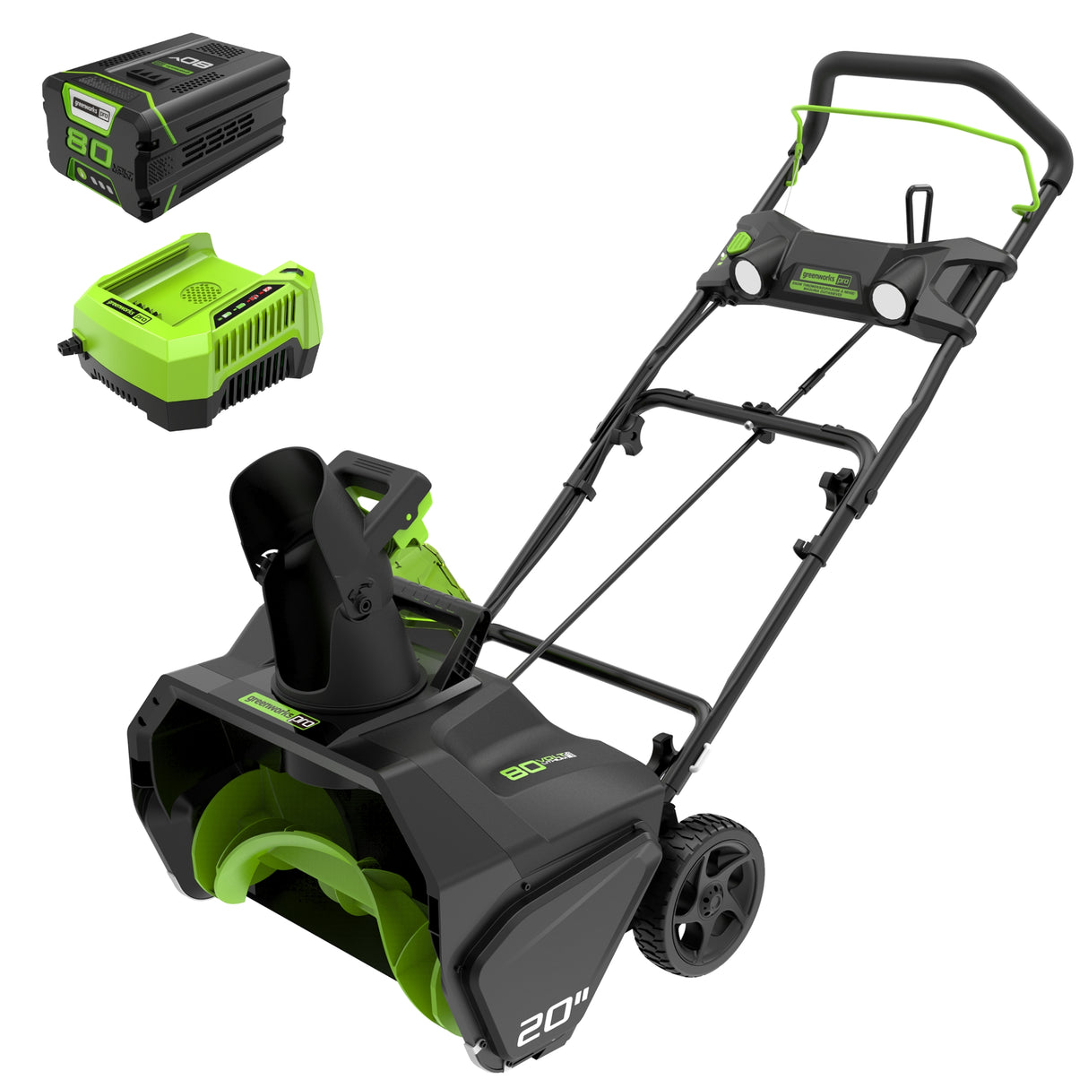Souffleuse à neige Greenworks PRO 80 V, 20 pouces, batterie 2,0 Ah et chargeur inclus