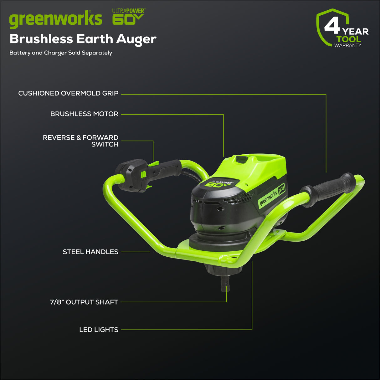 Tête de tarière à terre 60 V (Outil seulement)