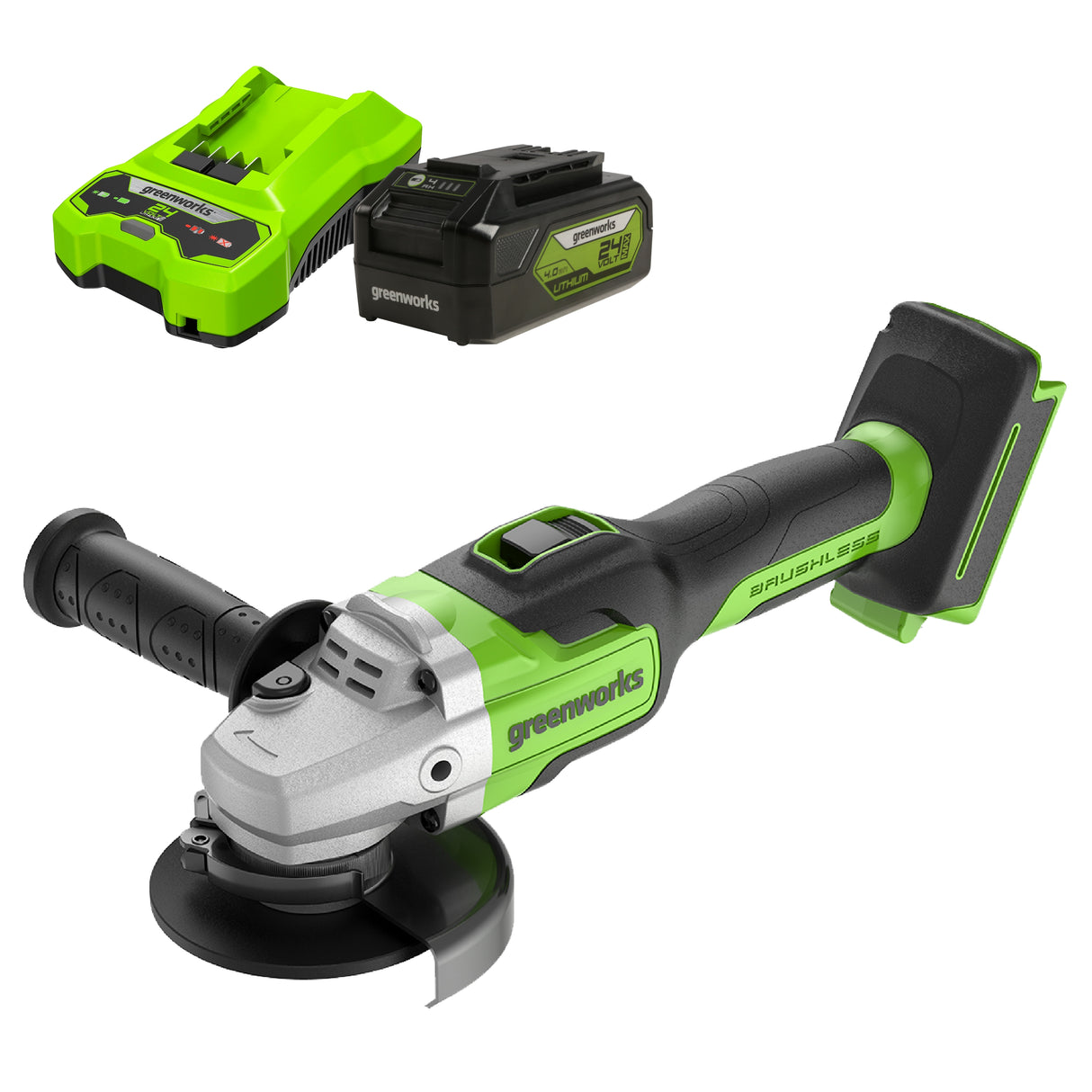 24V Angle Grinder, 4.0Ah USB Battery and Charger Included