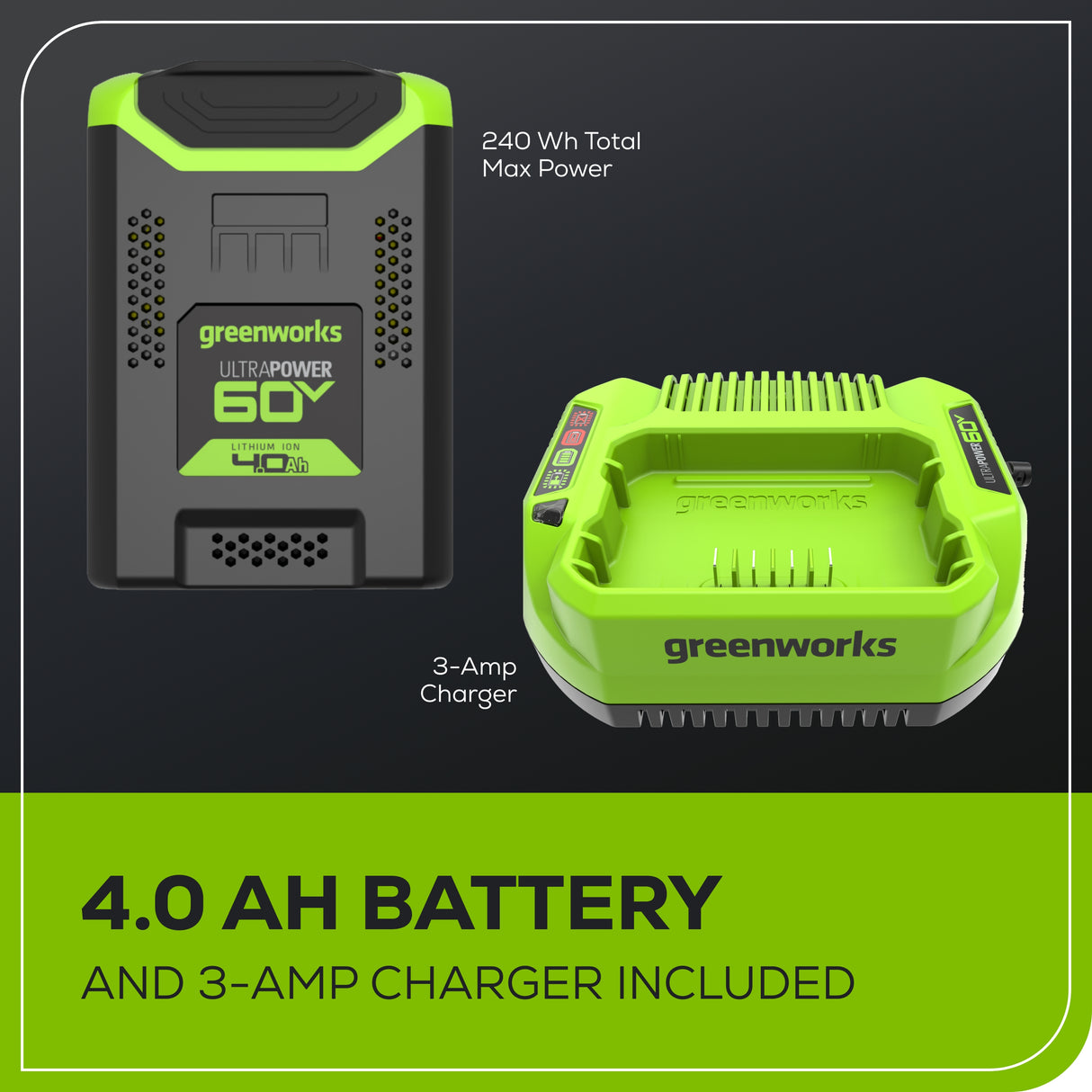 60V 16" Top Mount String Trimmer, (1) 4.0 Ah Battery & 3 Amp Charger Included