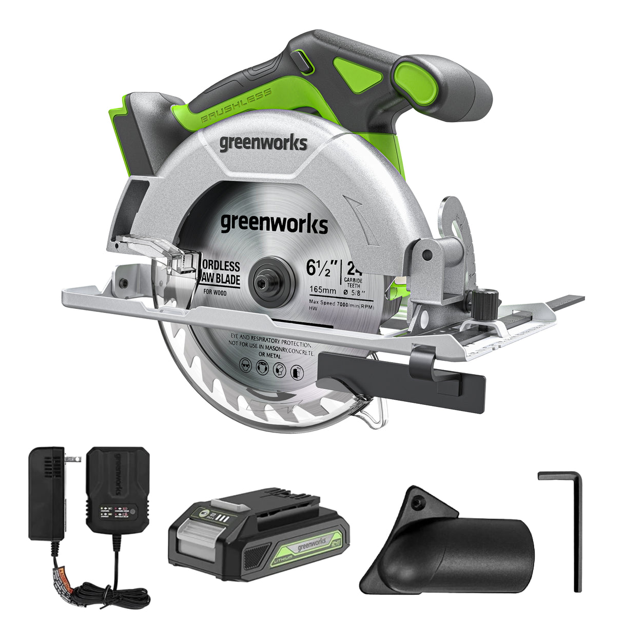 24V 6.5" Brushless Circular Saw, 2.0Ah Battery and Charger Included