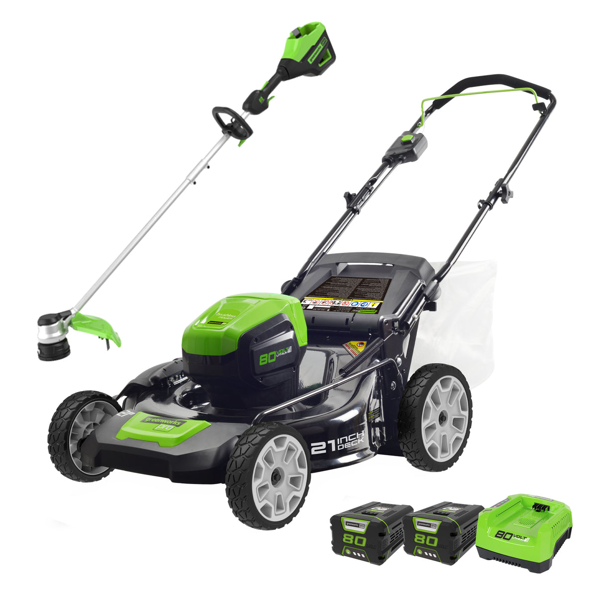 80V 21" Brushless Lawn Mower & 16" String Trimmer Combo, (2) 2.0Ah Batteries and Charger Included