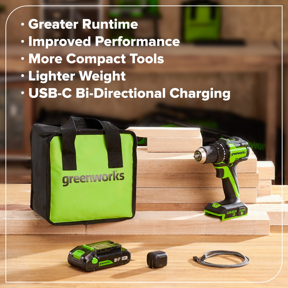 24V Cordless Battery 1/2" 400 in/lbs. Drill Driver – 2.0Ah USB-C Battery & 30W USB-C Fast Charger Included