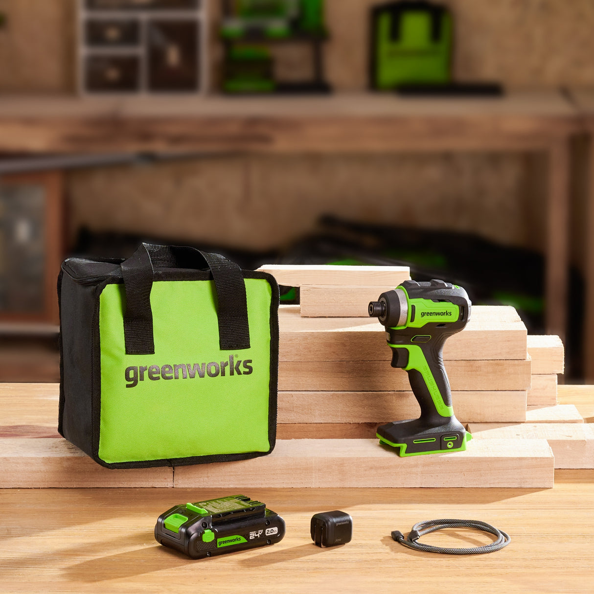 24V 1/4" 1950 in/lbs Brushless Impact Driver Kit – 2.0Ah USB-C Battery & 30W USB-C Fast Charger Included