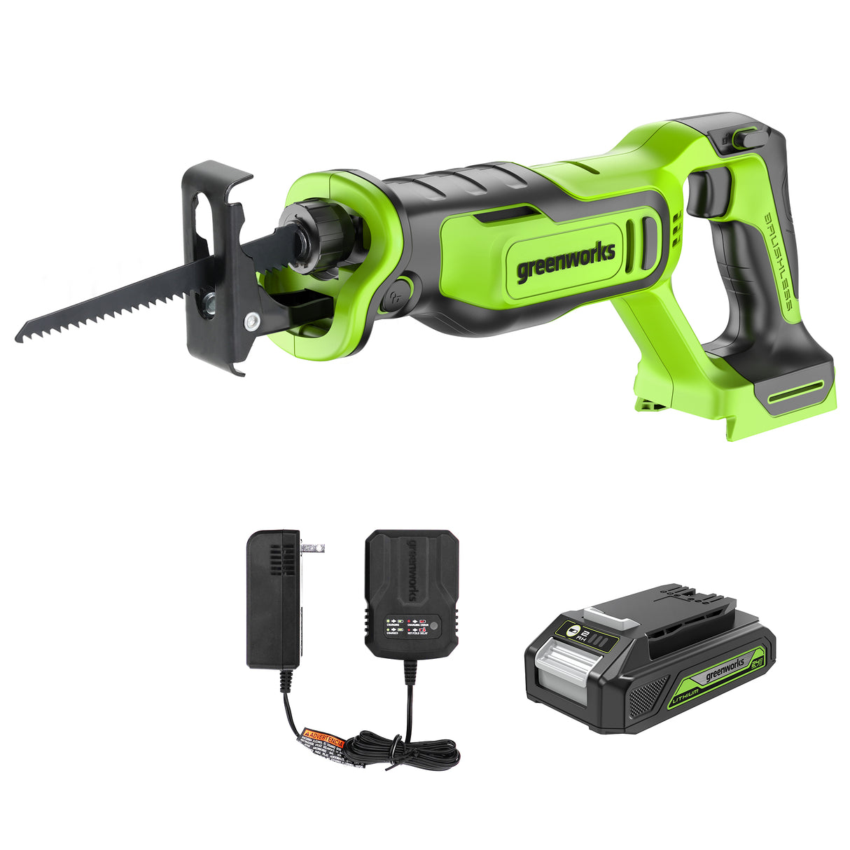 Scie alternative sans balais 24 V, batterie 2,0 Ah et chargeur inclus