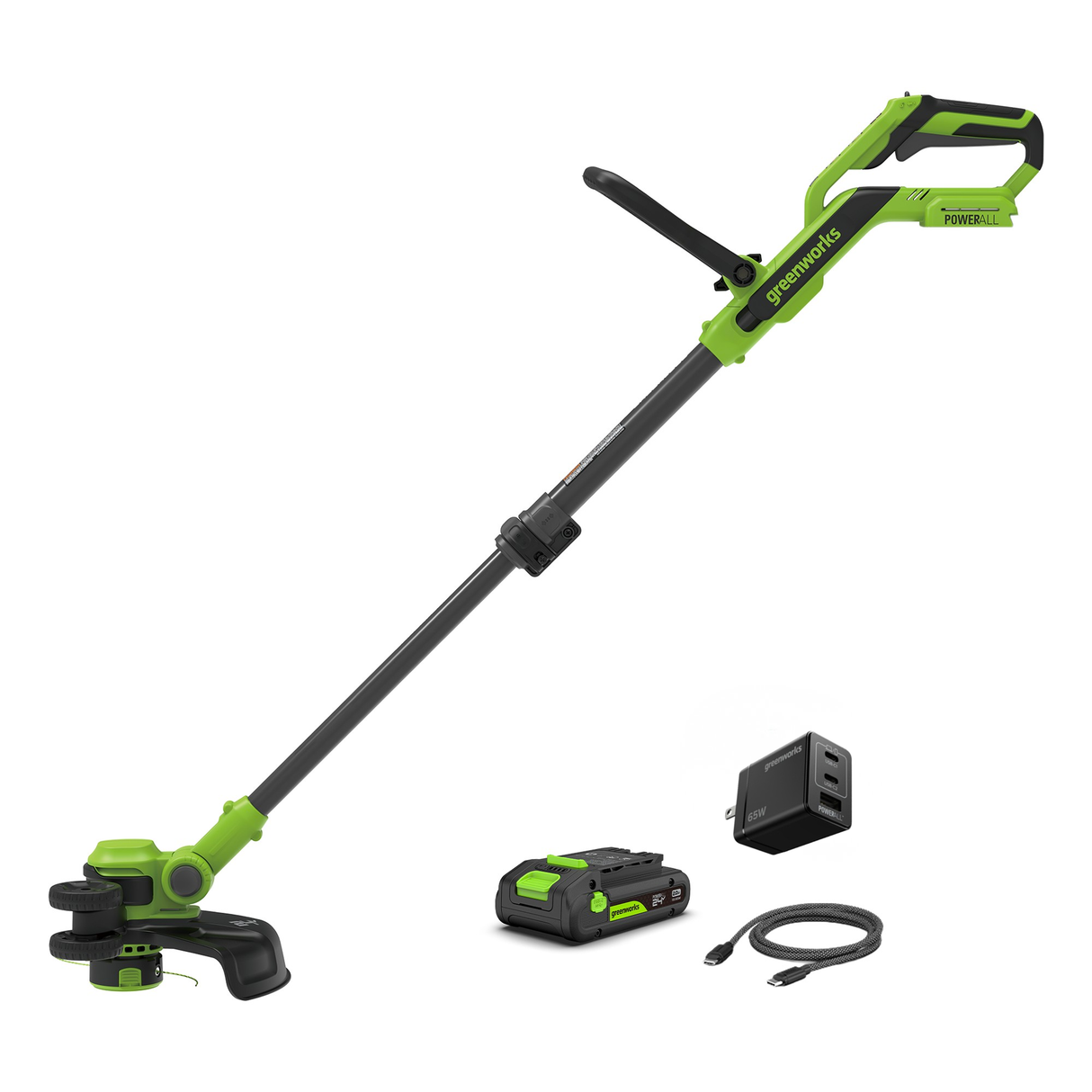 24V 12" Brushless String Trimmer, 3.0Ah Battery and 65W Type-C Charger with 3-ft Cables Included