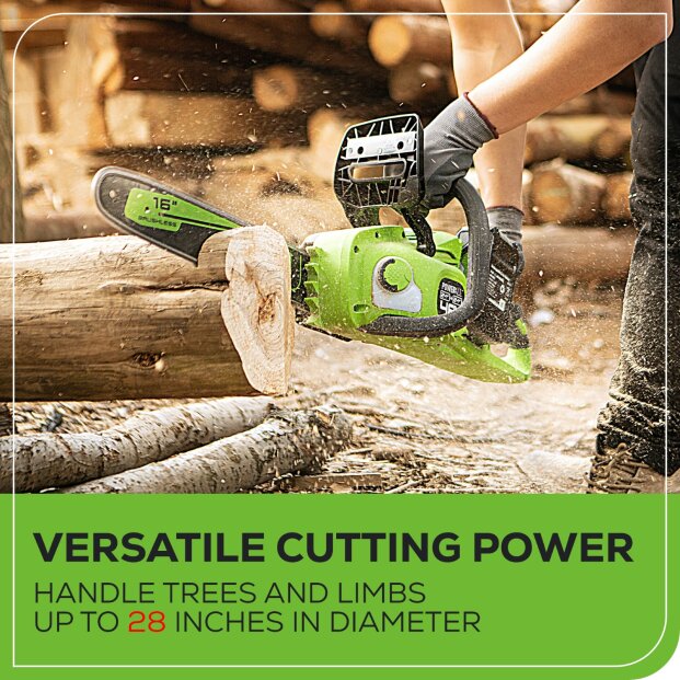 Scie à chaîne à batterie sans fil 48 V (24 V x 2), 16 pouces, (2) batteries USB 4,0 Ah et chargeur double port inclus