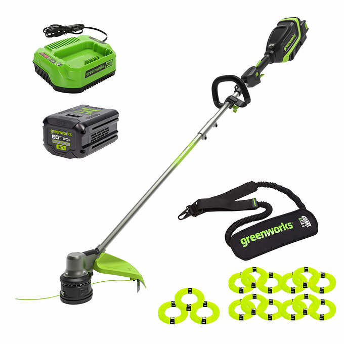 80V 17" Brushless String Trimmer, 2.0Ah Battery and Charger Included BONUS: Shoulder Strap and Extra Line