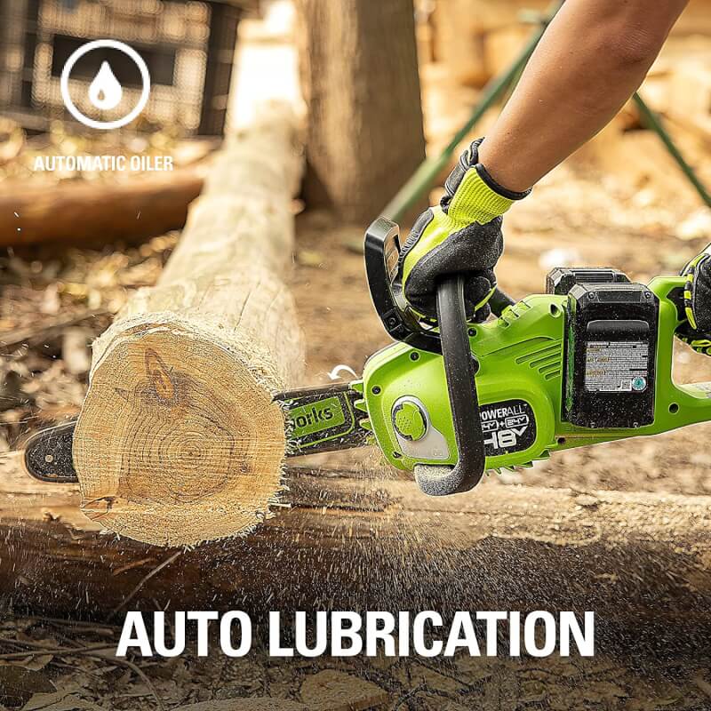 Scie à chaîne à batterie sans fil 48 V (24 V x 2), 14 pouces, avec deux (2) batteries USB 4,0 Ah et chargeur double port