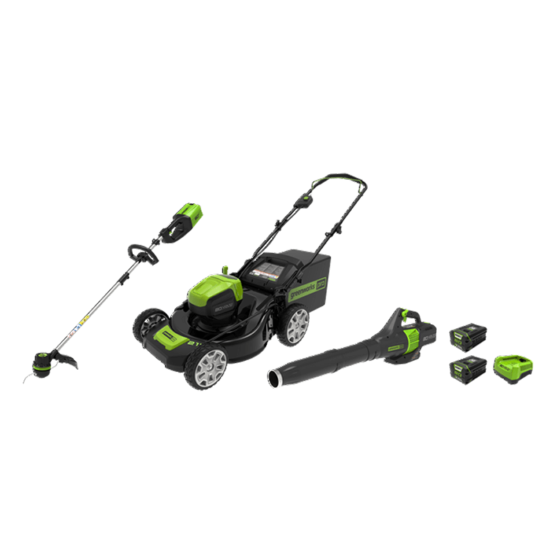 80V 21" Brushless Lawn Mower, 80V 16" Brushless String Trimmer & 80V Axial Blower Combo Kit, 2.0Ah Battery and Charger Included