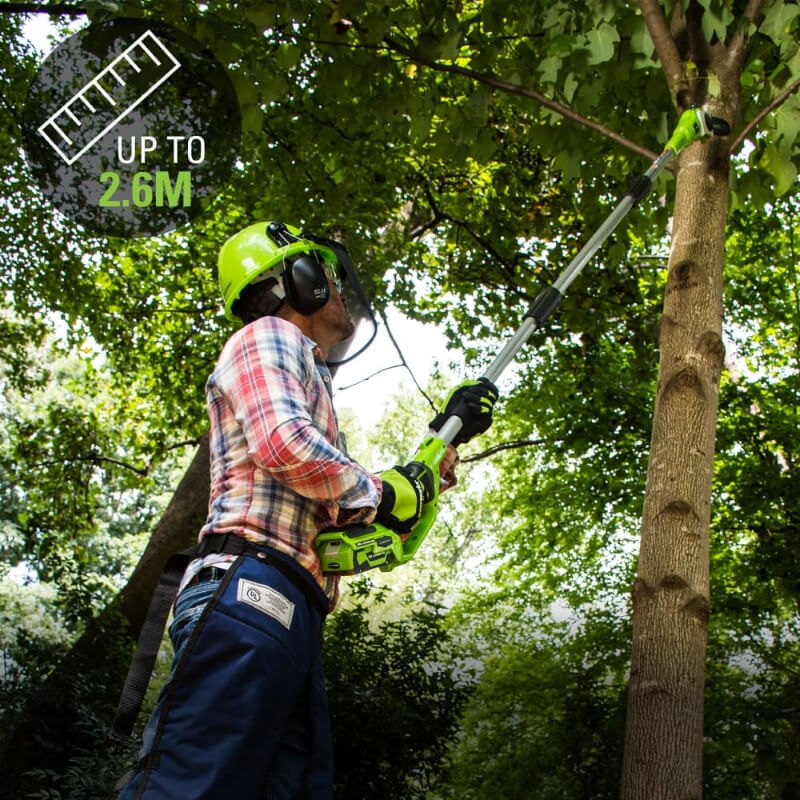 Scie à perche 24 V, 8 pouces avec accessoire taille-haie 24 V, 20 pouces, batterie USB 2,0 Ah et chargeur inclus