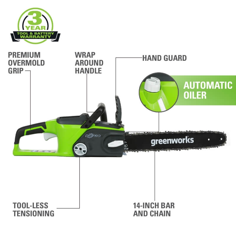 Scie à chaîne 40 V, 14 pouces, batterie 4,0 Ah et chargeur