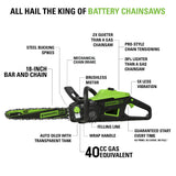 60V 18" Brushless Chainsaw, 4.0Ah Battery and Charger Included
