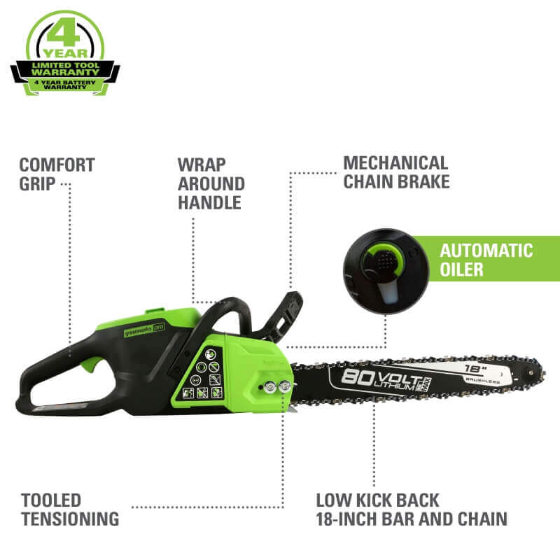greenworkstools-80V 18 Cordless Battery 2.5Kw Chainsaw (Tool-Only)