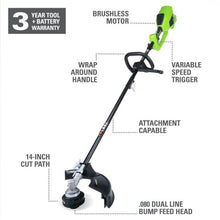 Charger l&#39;image dans la galerie, 40V 14&quot; Brushless String Trimmer, 4.0Ah Battery and Charger Included - STF456
