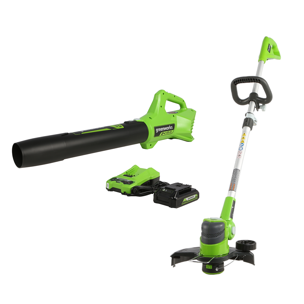 24V String Trimmer and Blower Combo, 2.0Ah USB Battery and Charger Included